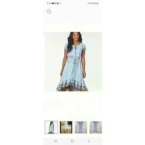 Matilda Jane Womens Size XS Blue/White Striped Button Front Ruffle Dress Floral